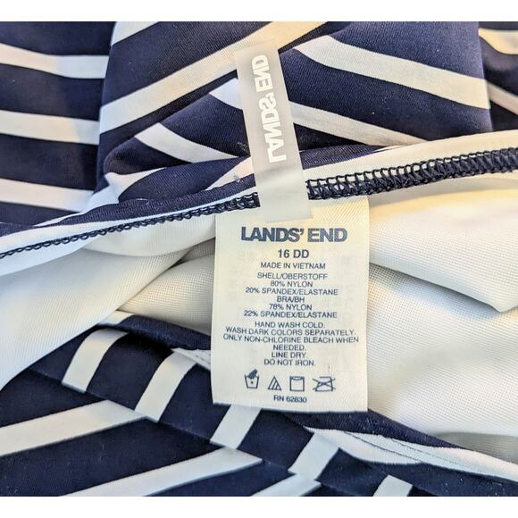 Lands End Tankini Swimsuit Top 16 DD Blue White Stripe High Neck Nautical UPF 50 - Picture 7 of 10